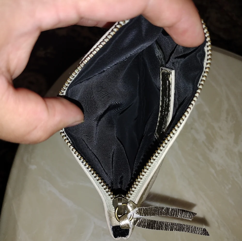 Balenciaga Paris Gold Leather Trim Card Coin Zip Holder